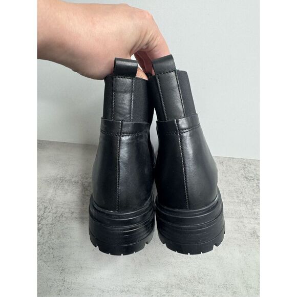 Steve Madden Ankle Boots Size 8 Black Leather Pull On Block Heel Booties - Picture 5 of 9